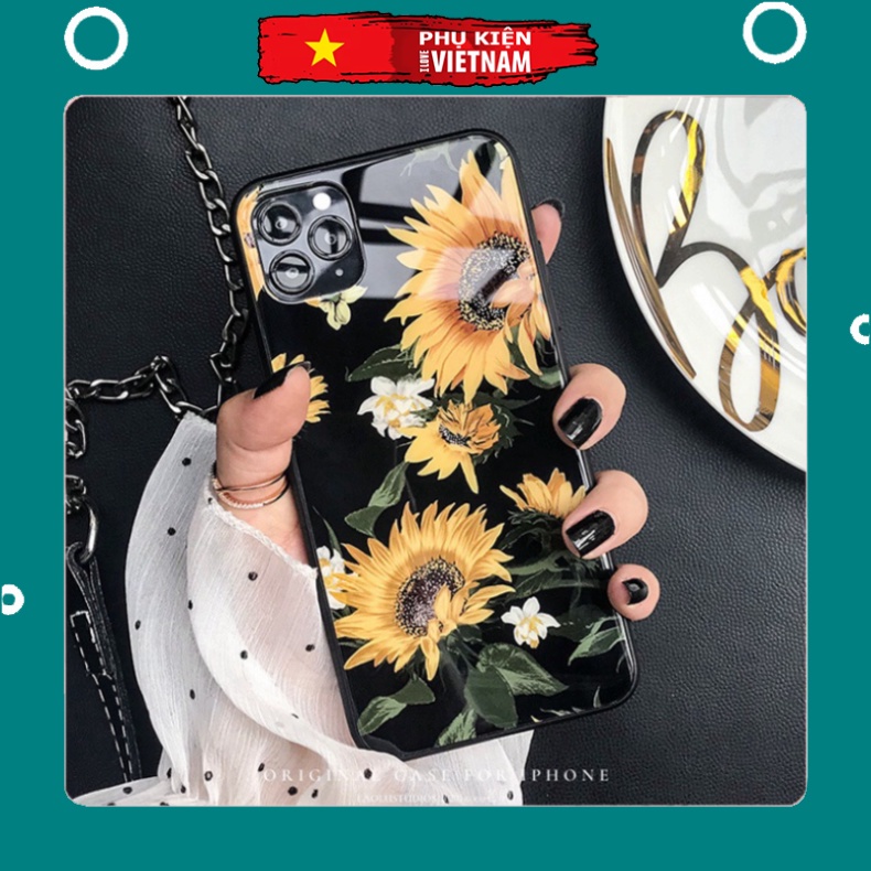 Ốp lưng iphone 6, 7, 8 Plus, X, XS, XR, XSMAX, 11, 11PRO, 11 PROMAX, 12, 13 PROMAX HOA HƯỚNG DƯƠNG BẰNG KÍNH PKVN