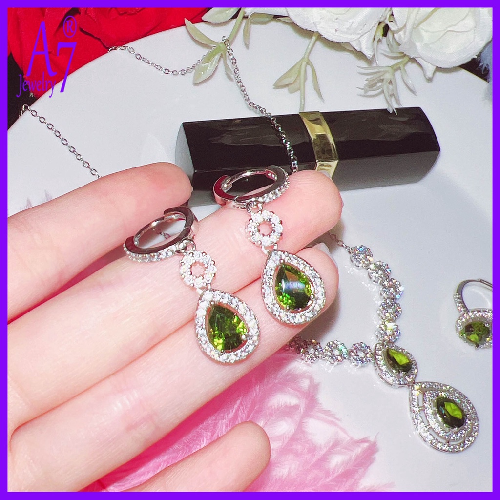 Bộ Trang Sức Đính Đá Màu Xanh Lá Sang Trọng A7