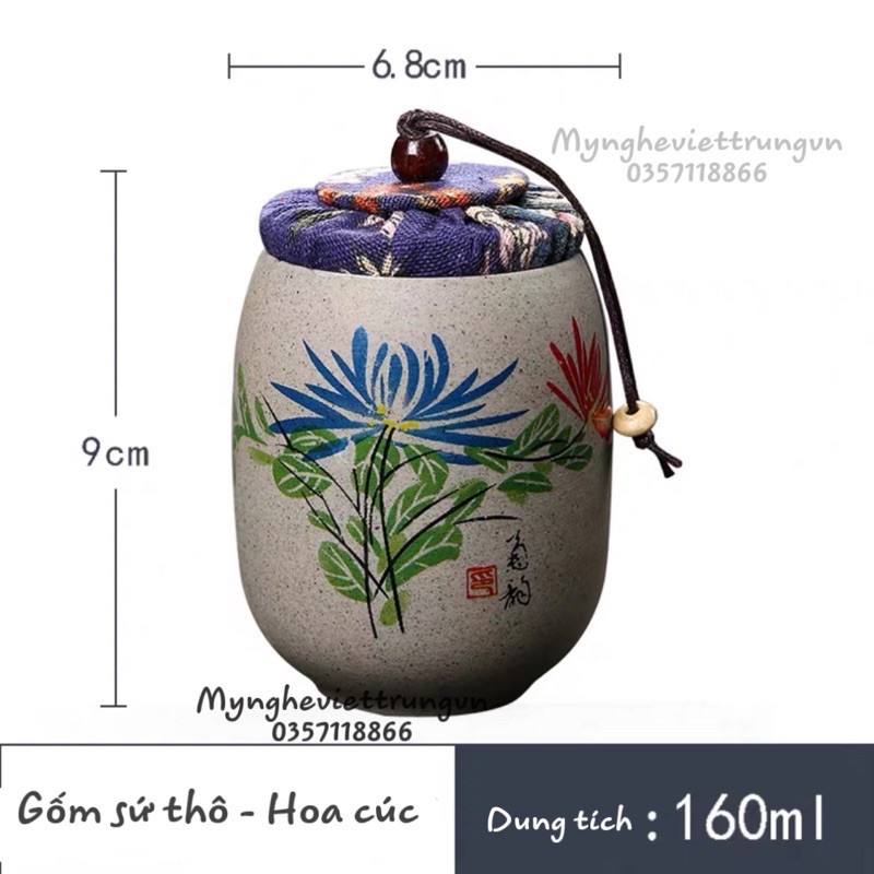 Hũ Trà Gốm Họa Tiết Mai Lan Cúc Trúc