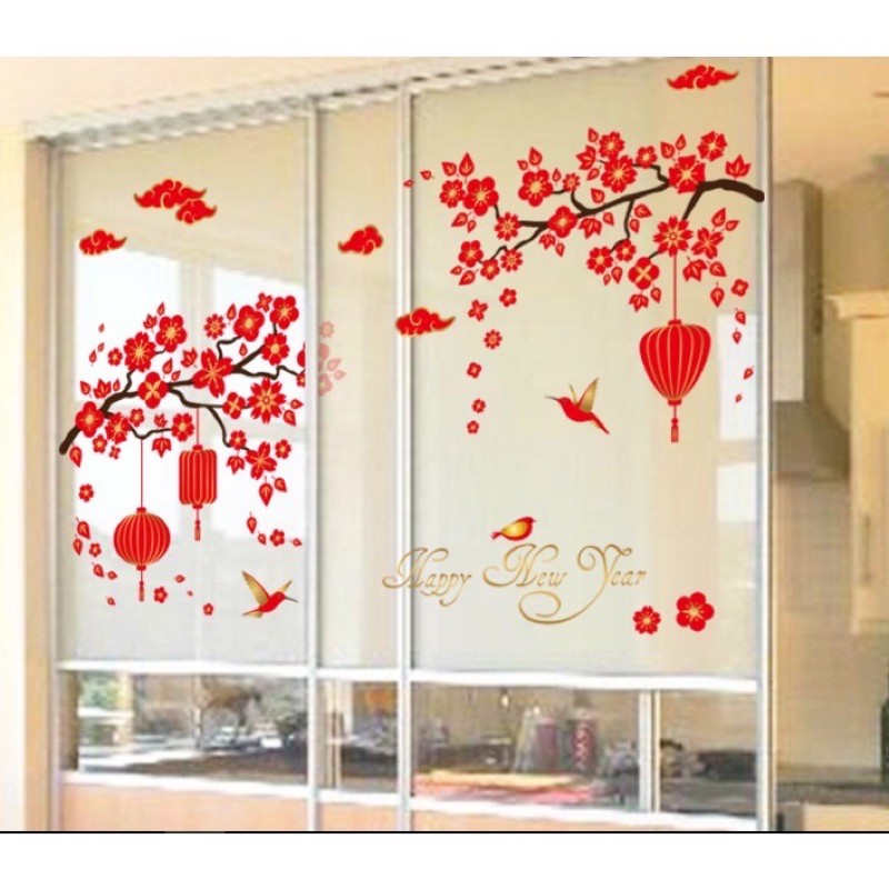 Decal trang trí tường - Mai Đỏ Đón xuân