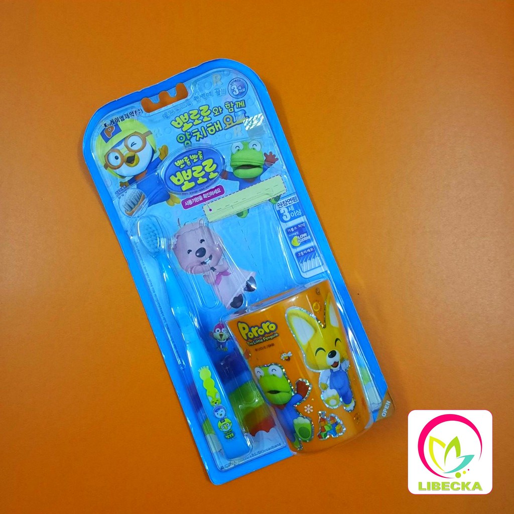 Set bàn chải đánh răng và cốc hoạt hình Pororo cao cấp ngộ nghĩnh đẹp dễ thương cho bé trai bé gái giá rẻ LIBECKA BCC01