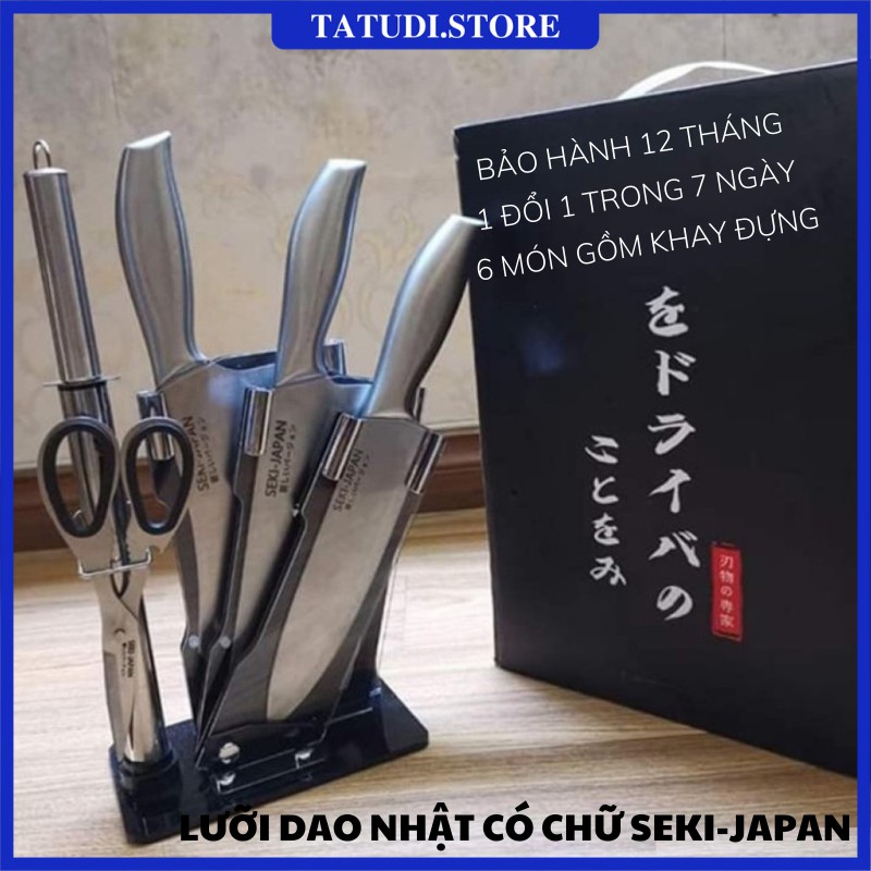 Bộ dao nhật 6 món thương hiệu Seki chất liệu inox nguyên khối cao cấp hàng nội địa chính hãng có khây đựng giá rẻ