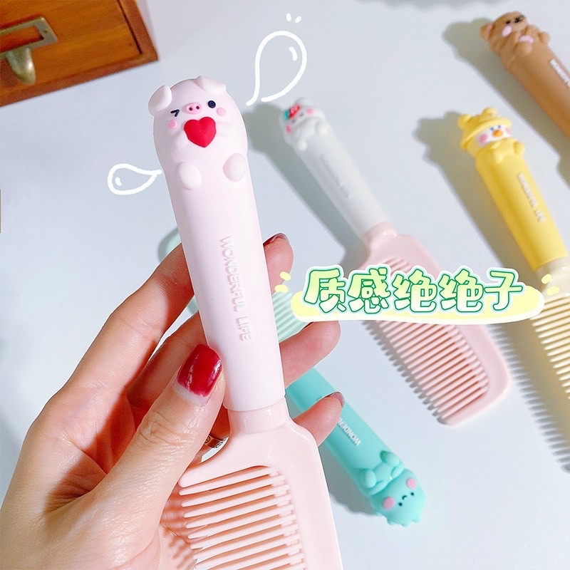 Lược chải tóc tay cầm hình thú cute cực dễ thương cán tháo rời giúp lược gội đầu, chải gỡ rối tóc xoăn chống tĩnh điện