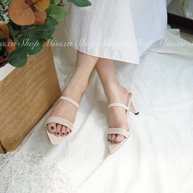 Giày sandal nữ 4 dây mảnh phối thun 7cm gót nhọn thời trang MYSS - SD88