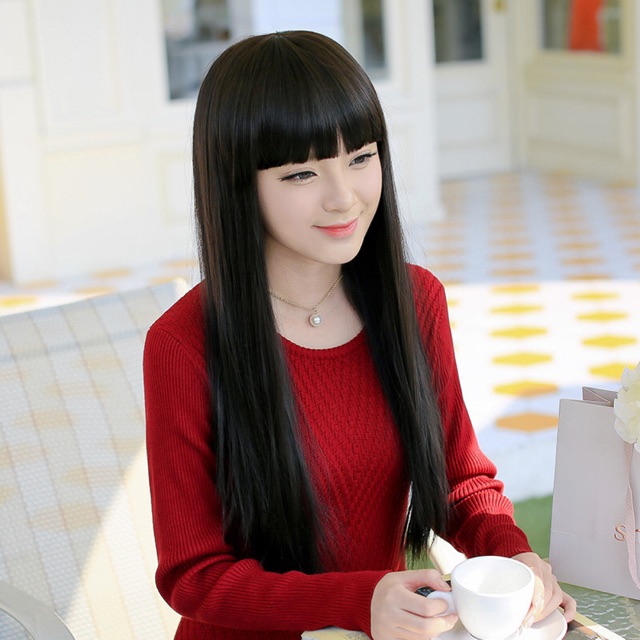 Tóc giả nguyên đầu thẳng mái ngố tặng lưới chùm
