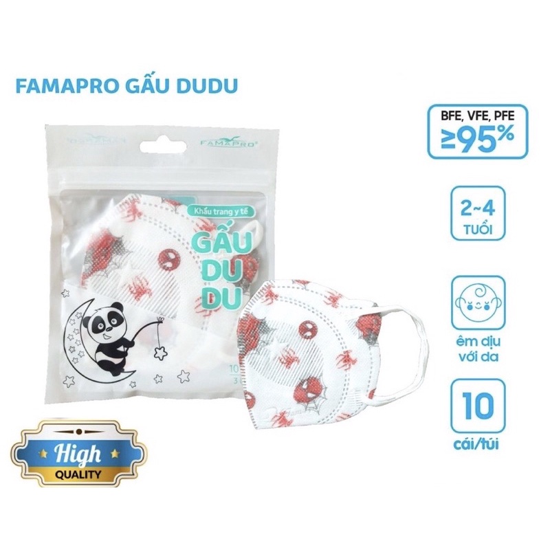 Túi 10 cái khẩu trang gấu du du Famapro, khẩu trang cho bé