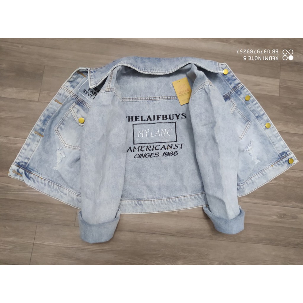 Aó khoác jean nữ xám xanh như hình form dưới 58Kg Mylanic BB23