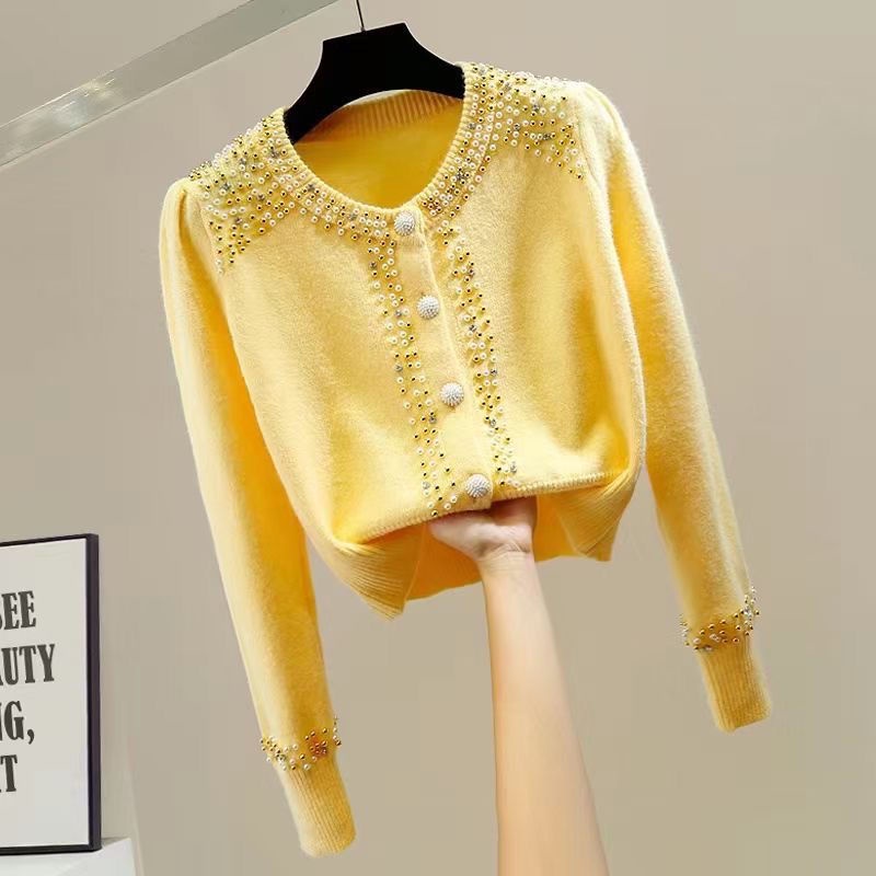 Áo Sweater Dệt Kim Dáng Ngắn Đính Hạt Nhiều Màu Sắc Dễ Phối Đồ Thời Trang Cho Nữ