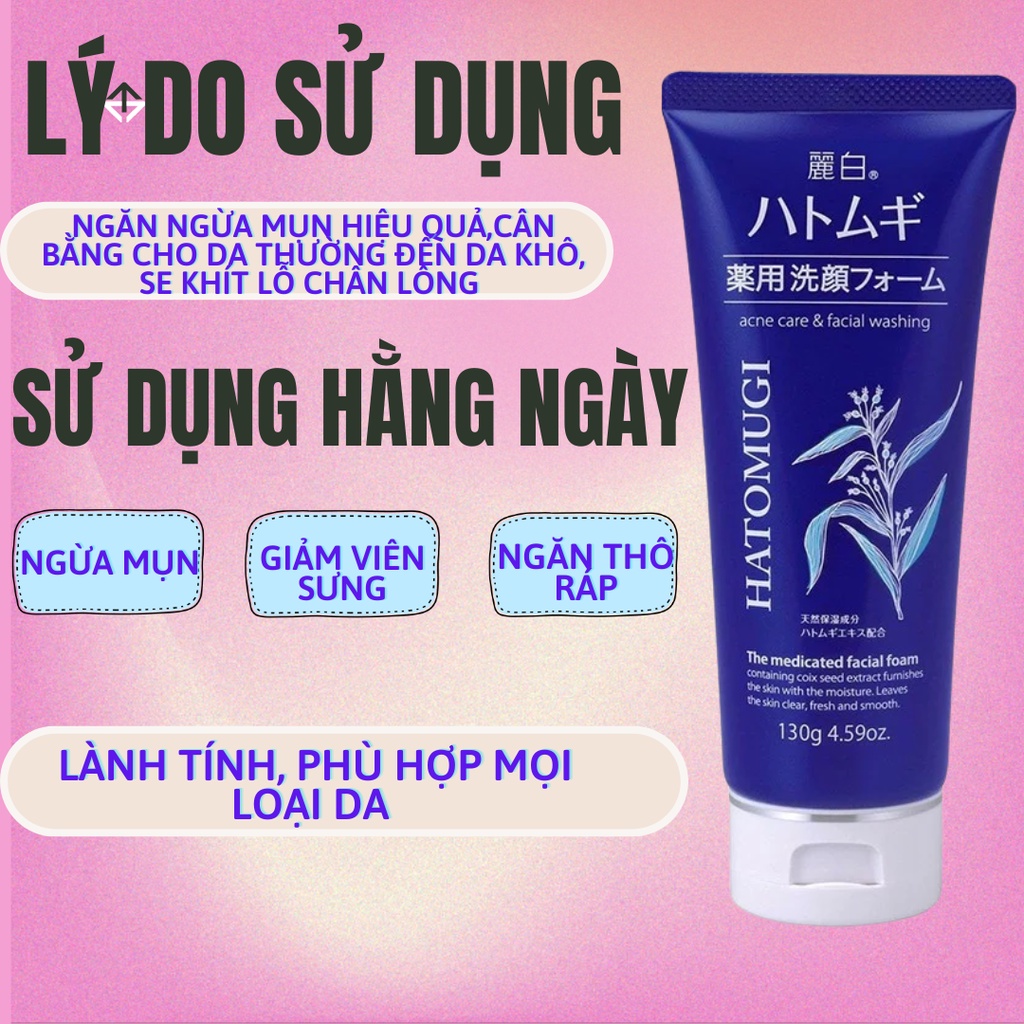 Sữa rửa mặt Ý Dĩ Hatomugi 130gr - Sữa rửa mặt Nhật Bản dưỡng ẩm, trắng da Moisturizing & Facial Washing