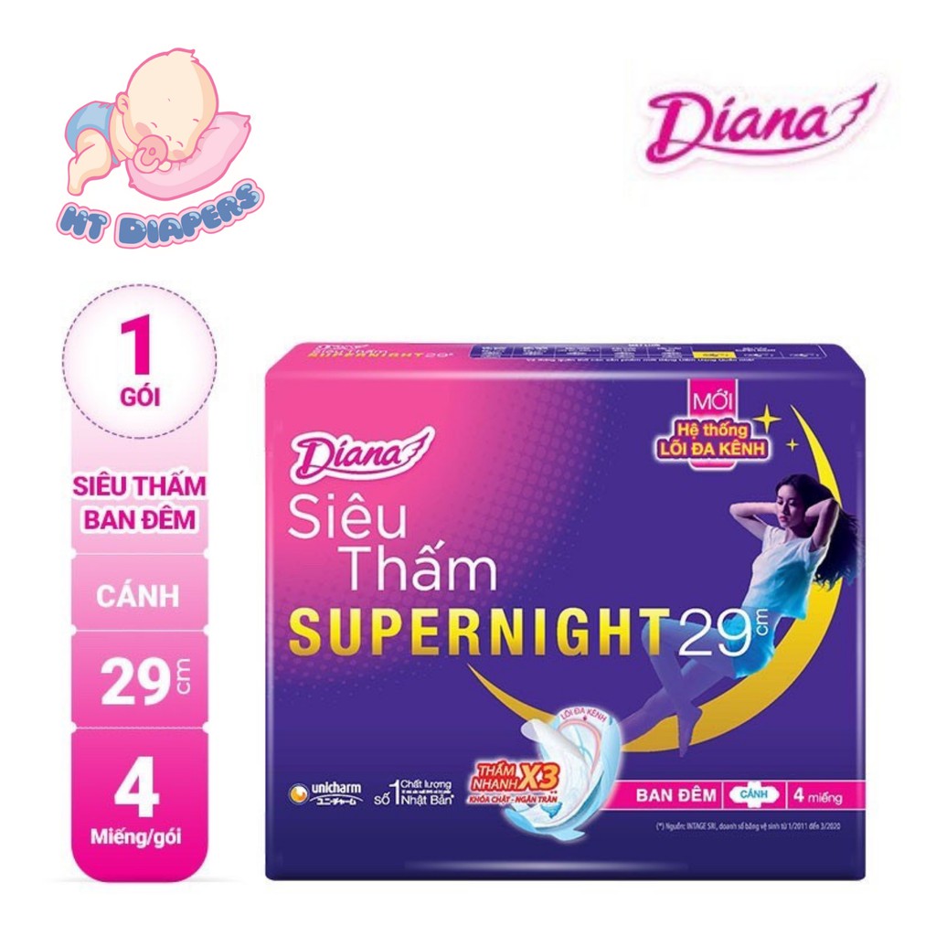 Băng vệ sinh Diana siêu thấm Super night 29cm (4 miếng gói) thumbnail