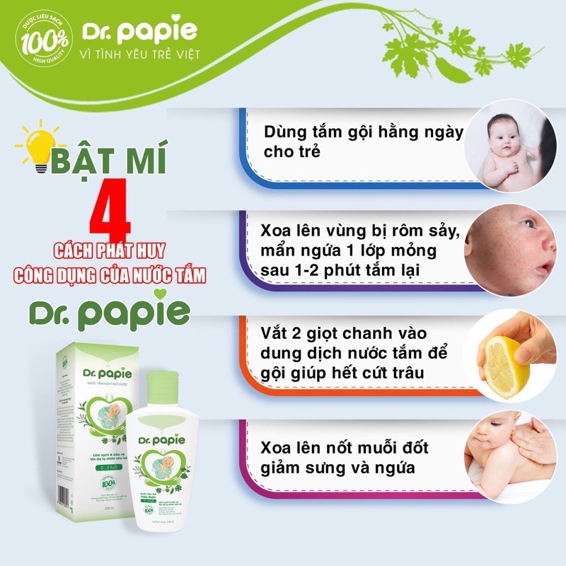 NƯỚC TẮM GỘI THẢO DƯỢC DR.PAPIE 230ML (CHÍNH HÃNG) CHO BÉ.