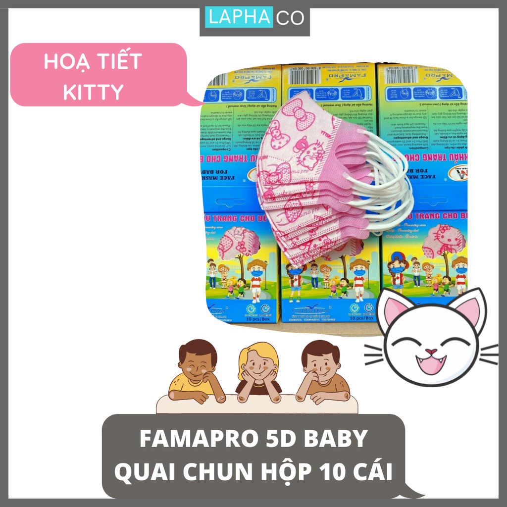 Hộp 10 cái Khẩu trang y tế em bé lớp Famapro 5D BABY QUAI CHUN 2-4 tuổi