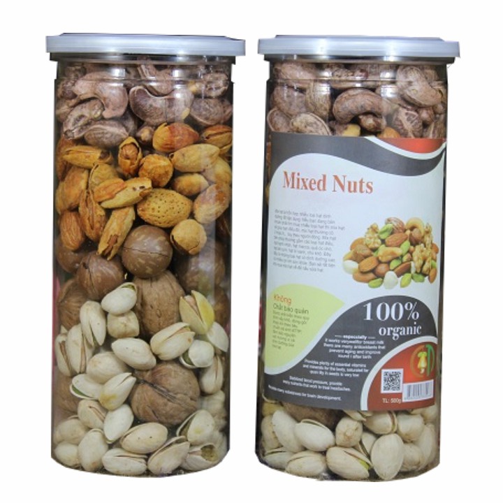 Mix hạt 5 loại (hạt điều, hạnh nhân, macca, dẻ cười, quả óc chó) 0,5kg [hàng mới, bao ngon]