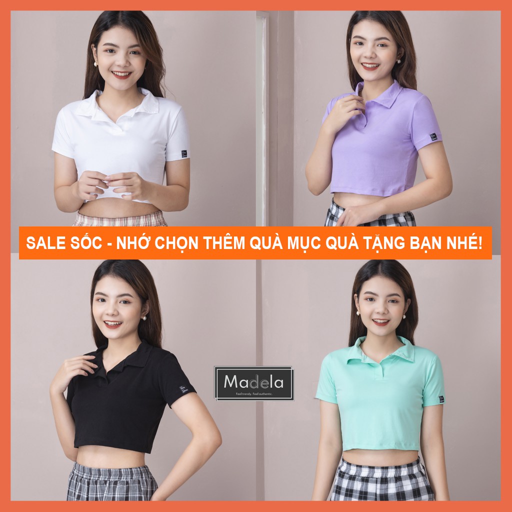 Áo croptop polo tay ngắn có cổ MADELA dáng ôm, croptop nữ ngắn tay, Áo thun polo nữ phong kiểu croptop - ACTN01