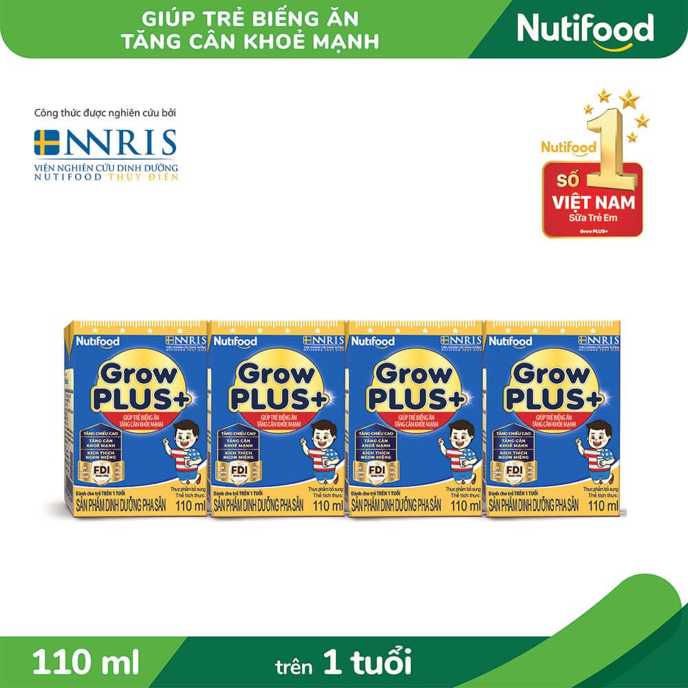 Lốc 4 Hộp Sữa Uống Dinh Dưỡng Pha Sẵn NutiFood GrowPlus Xanh 110ml