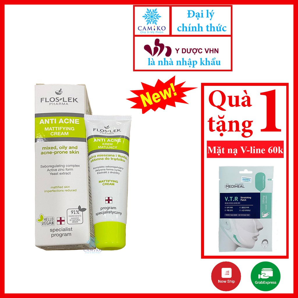 Floslek Kem kiềm dầu, kiểm soát nhờn, mờ thâm Floslek Mattifying Cream 50ml