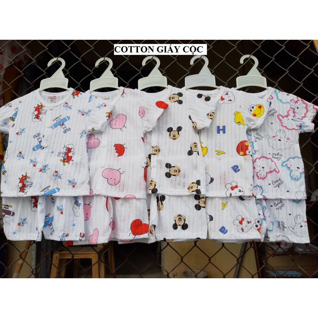 Hàng loại 1: Bộ quần áo chất liệu Cotton giấy cộc cài khuy cho bé trai/gái