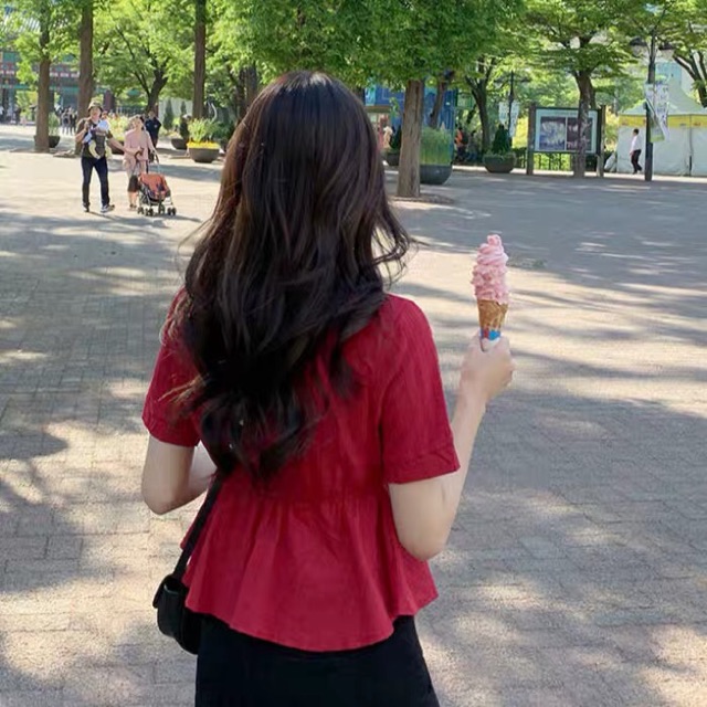 Áo sơ mi thắt eo cổ V chic ulzzang ẢNH THẬT Ở CUỐI