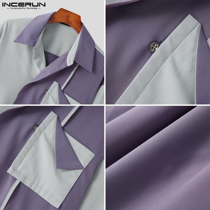 Áo sơ mi INCERUN tay dài dáng rộng trẻ trung thời trang dành cho nam