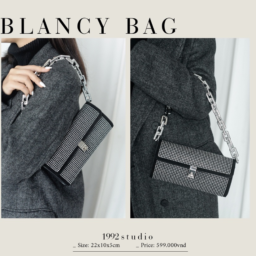 Túi xách nữ/ 1992 s t u d i o/ BLANCY BAG/ đi tiệc, đính đá,ví siêu xinh có thể tháo rời dây 22x10x5cm