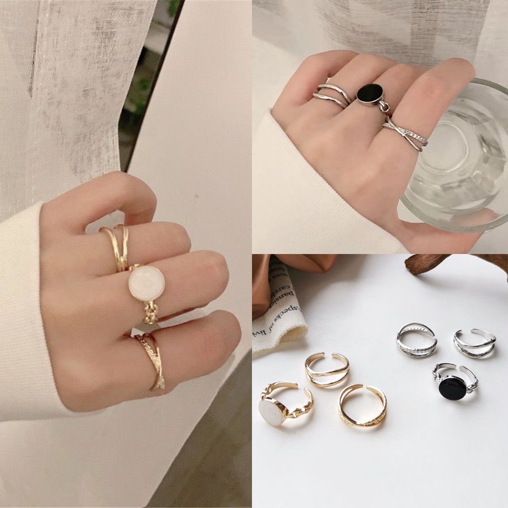 Bộ 3 nhẫn hở kiểu dáng đơn giản phong cách Pháp