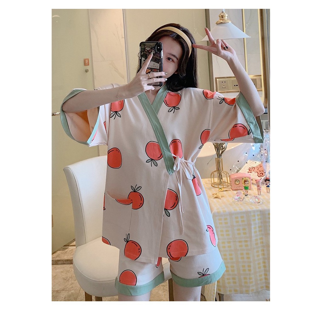 Bộ đồ ngủ kimono kiểu nhật, set ngủ mặc nhà chất liệu cotton