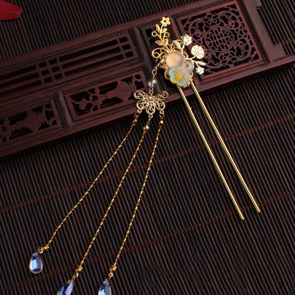 Trâm Cài Tóc Cô Dâu Đính Hoa Và Bướm Tua Rua Phong Cách Trung Hoa|Phụ Kiện Cài Tóc Khi Mặc Hán Phục Xinh Xắn