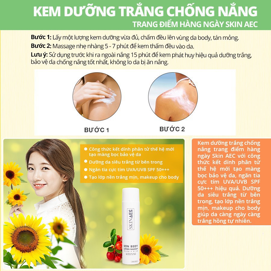 Kem Dưỡng Trắng Da ChốngNắng  SKIN AEC SUN BODY LOTION MAKEUP SKIN AEC - Tặng Kèm Sữa Tắm Ủ Trắng Skin Ace | BigBuy360 - bigbuy360.vn