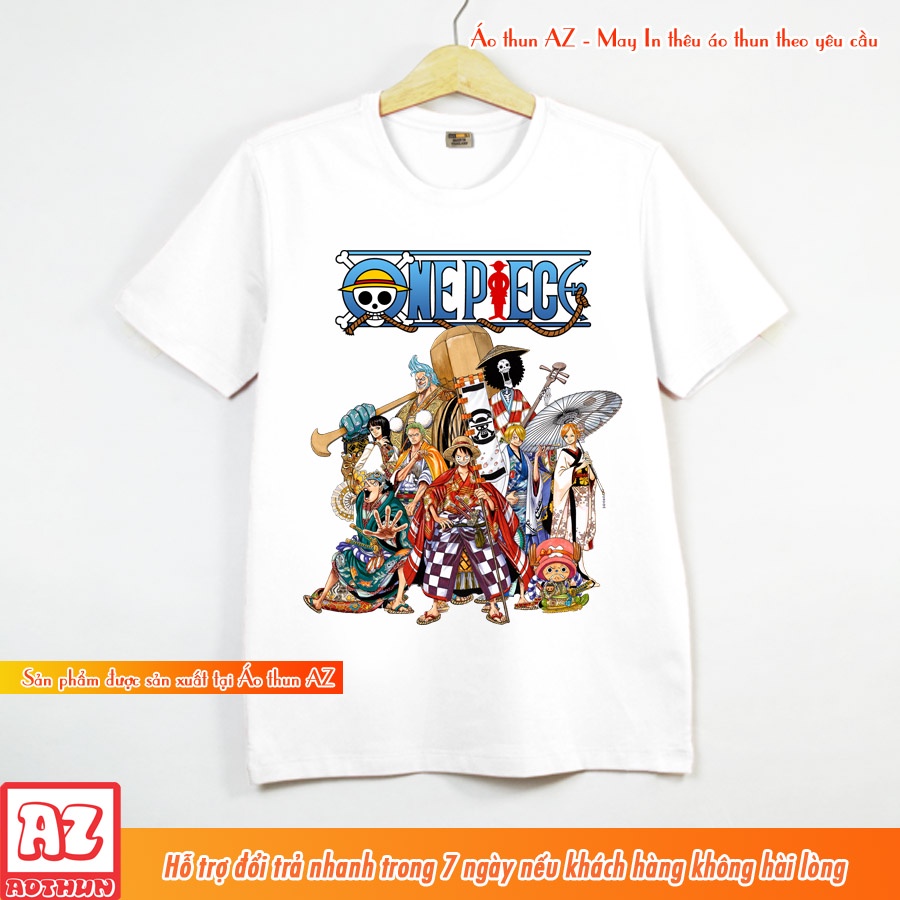 Áo thun in hình One Piece Luffy màu cam và trắng - Có size trẻ em M2246