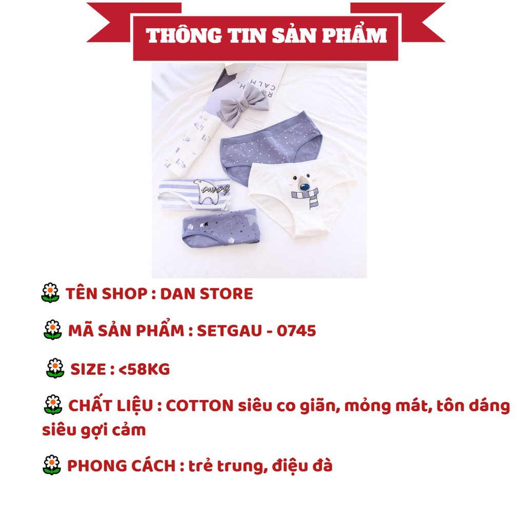 Quần Lót Nữ - Quần Lót Nữ Cotton thoáng mát màu nhã nhặn hình gấu dễ thương đáng yêu DAN STORE MÃ 0745