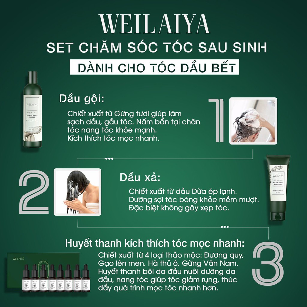 Bộ Dầu Gội Weilaiya Chính Hãng Tinh Chất Gừng Hỗ Trợ Mọc Tóc Ngăn Rụng Tóc - Cho Da Đầu Dầu (Sẵn Số Lượng Lớn)