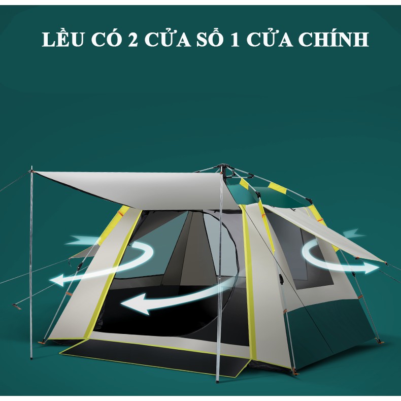 Lều Cắm Trại Du Lịch Gấp Gọn Tự Bung Dùng Cho 3 Đến 4 Người Chống Nắng,Chống Thấm Nước