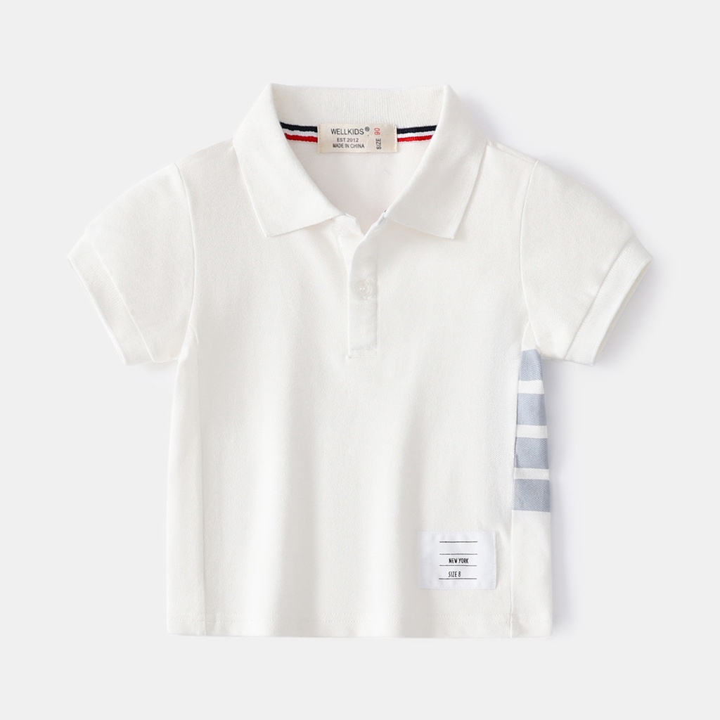 Áo POLO cotton co giãn bé trai WELLKIDS Áo cộc tay đơn giản có cổ trẻ em từ 2-7 tuổi