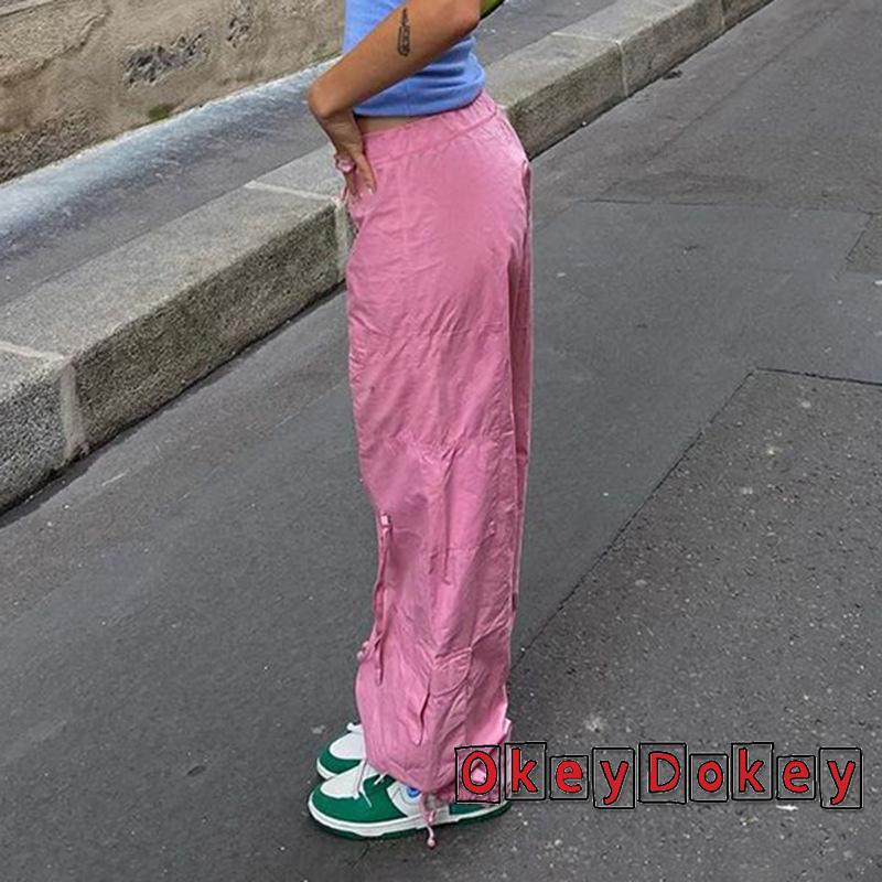Quần Jogger Thể Thao Lưng Thấp Cột Dây Màu Hồng Goth ODokey-Y2K Thời Trang Mùa Hè Cho Nữ