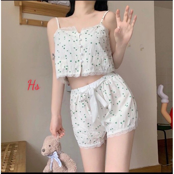 Bộ Đùi Ngủ Hoa Nhí Nơ Quần Chất Liệu Von Lụa THÚY VI STORE