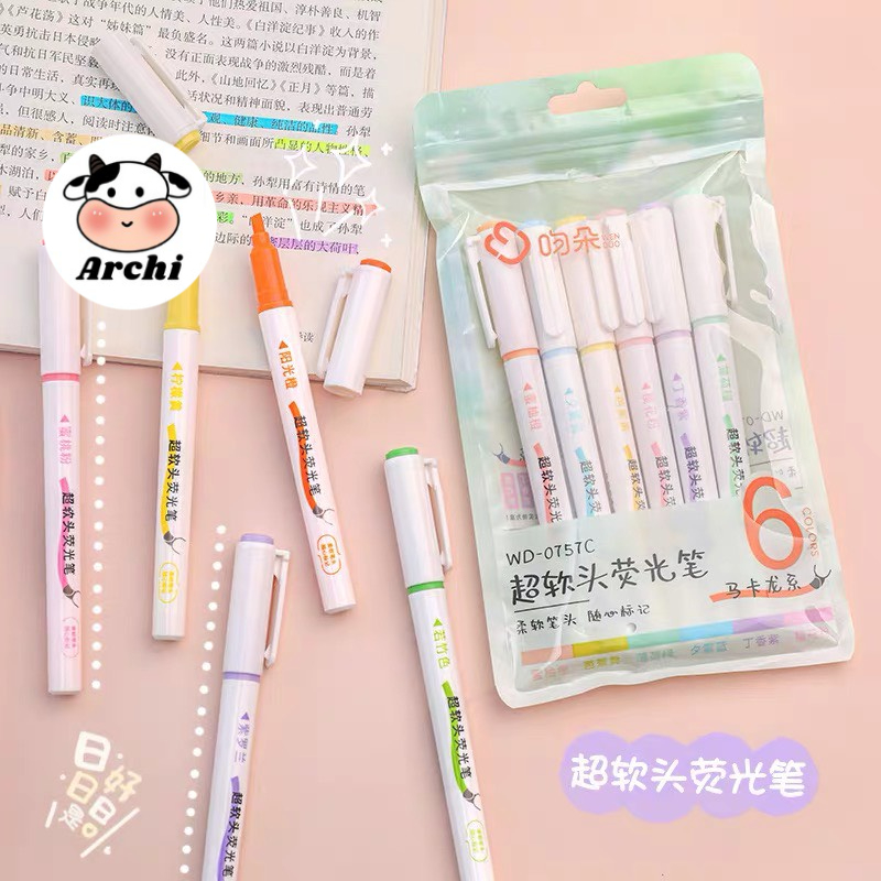 Set 6 bút đánh dấu highlight dạ quang, bút nhớ sắc màu 0757