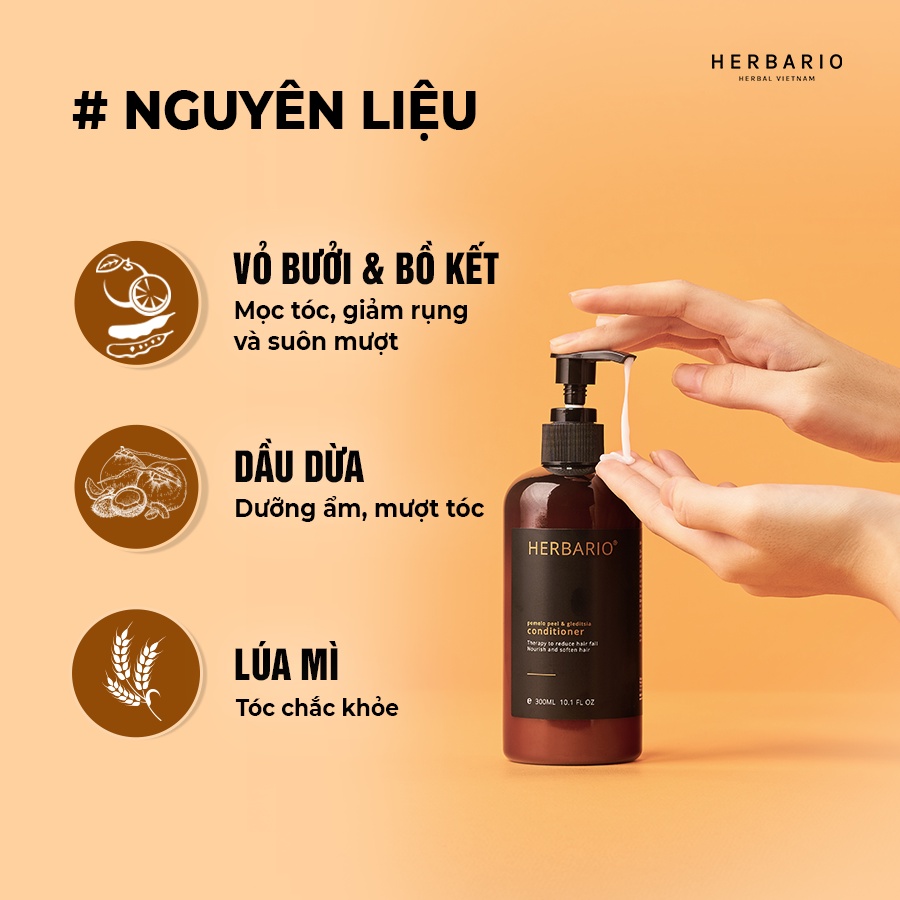 Bộ đôi Dầu Gội bồ kết &amp; vỏ bưởi herbario 300ml + Dầu Xả Bồ Kết &amp; vỏ bưởi Herbario 300ml TẶNG xịt dưỡng herbario 100ml
