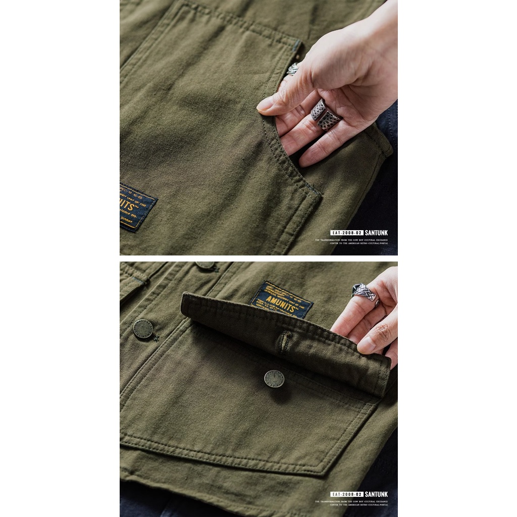 Áo Khoác Cotton Không Tay Phối Túi Cá Tính Theo Phong Cách Retro Nhật Bản Dành Cho Nam