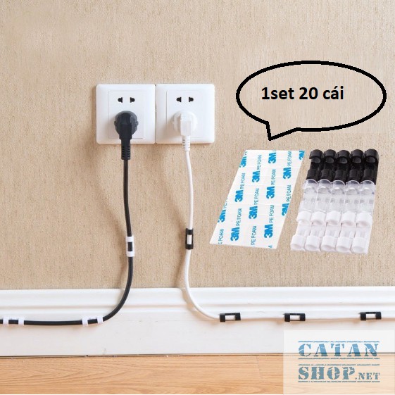 Nẹp dây điện dán tường thông minh treo giữ cố định cáp sạc, dây sạc,bộ kẹp đi dây điện 20 cái kèm keo dán GD468-NepDD