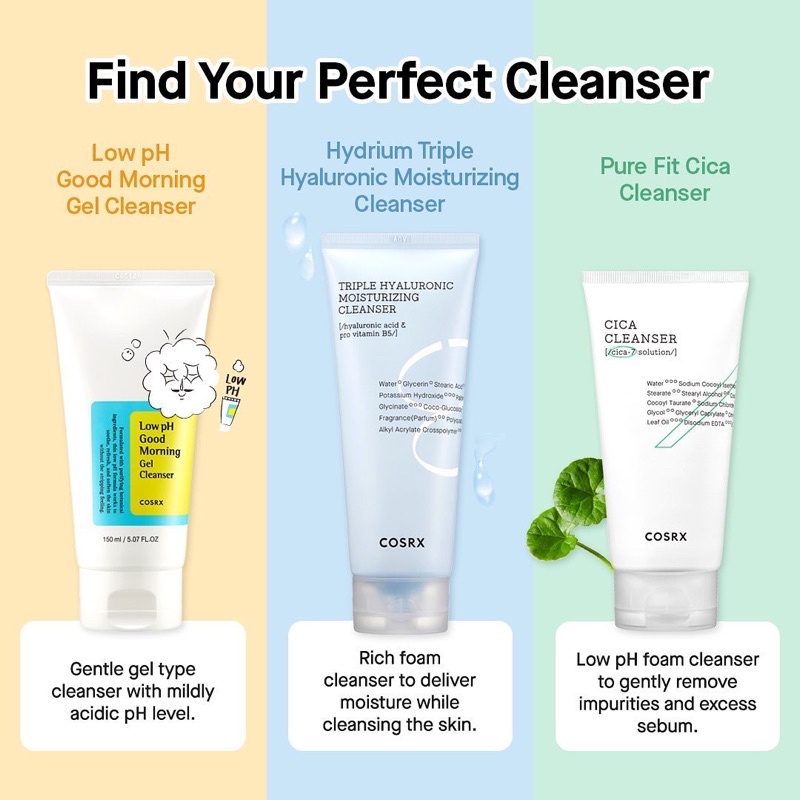 Sữa Rửa Mặt Cosrx Các Loại Low pH, Salicylic, AC Collection, Cica, Triple Hyaluronic