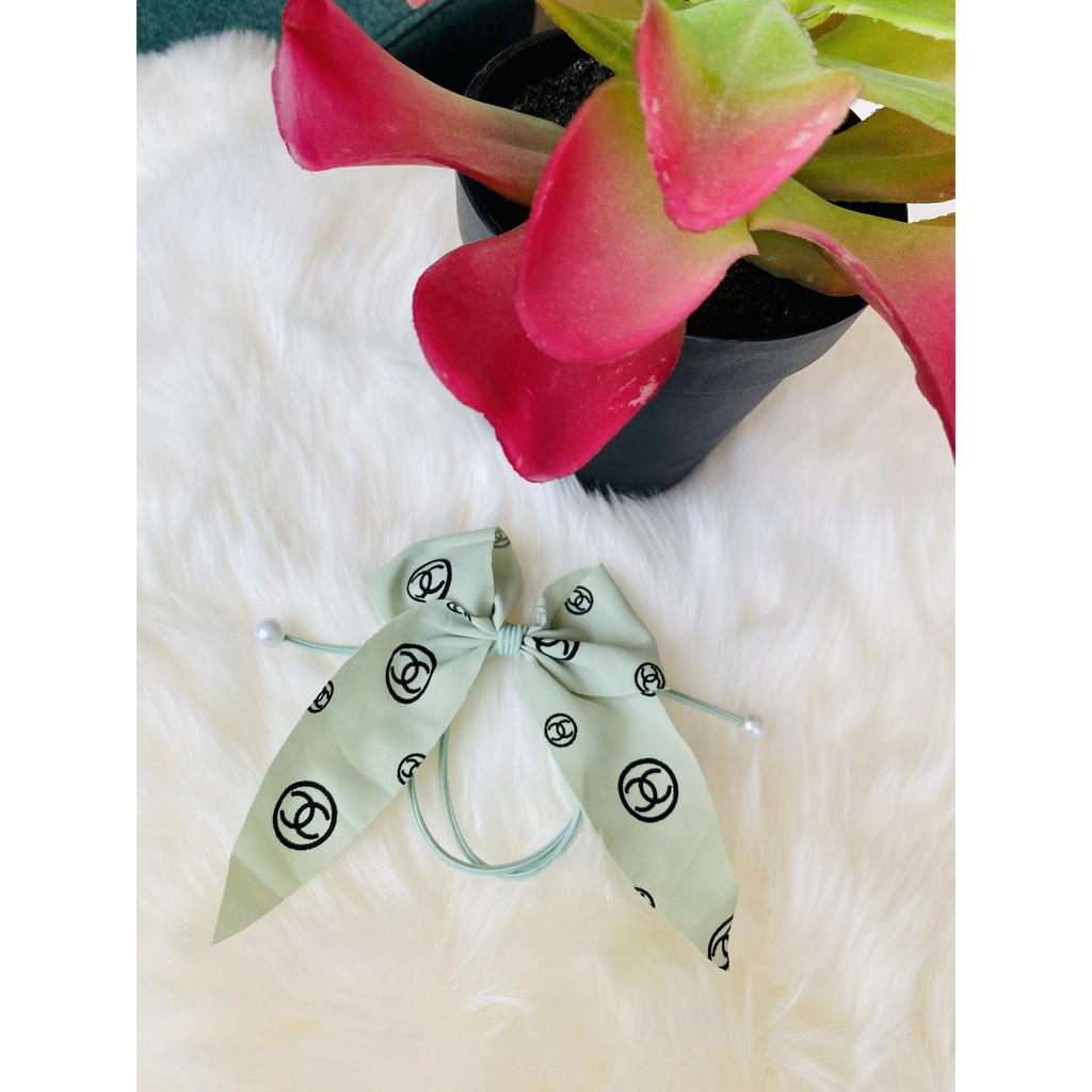 Dây cột tóc Chan.nel / kẹp tóc nơ vải dễ thương phong cách Hàn Quốc