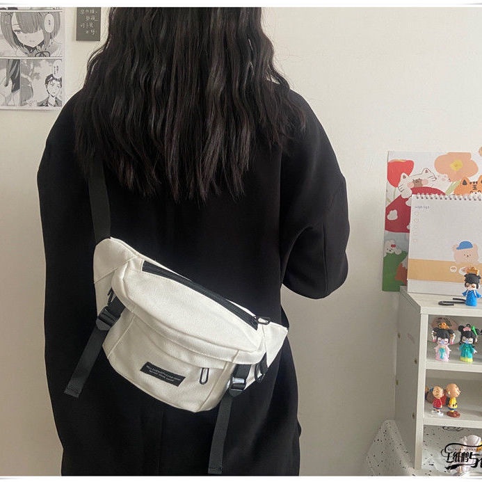 Túi Đeo Chéo Vải Bạt Phong Cách Harajuku Cá Tính Thời Trang Nữ 2 Kiểu Tùy Chọn