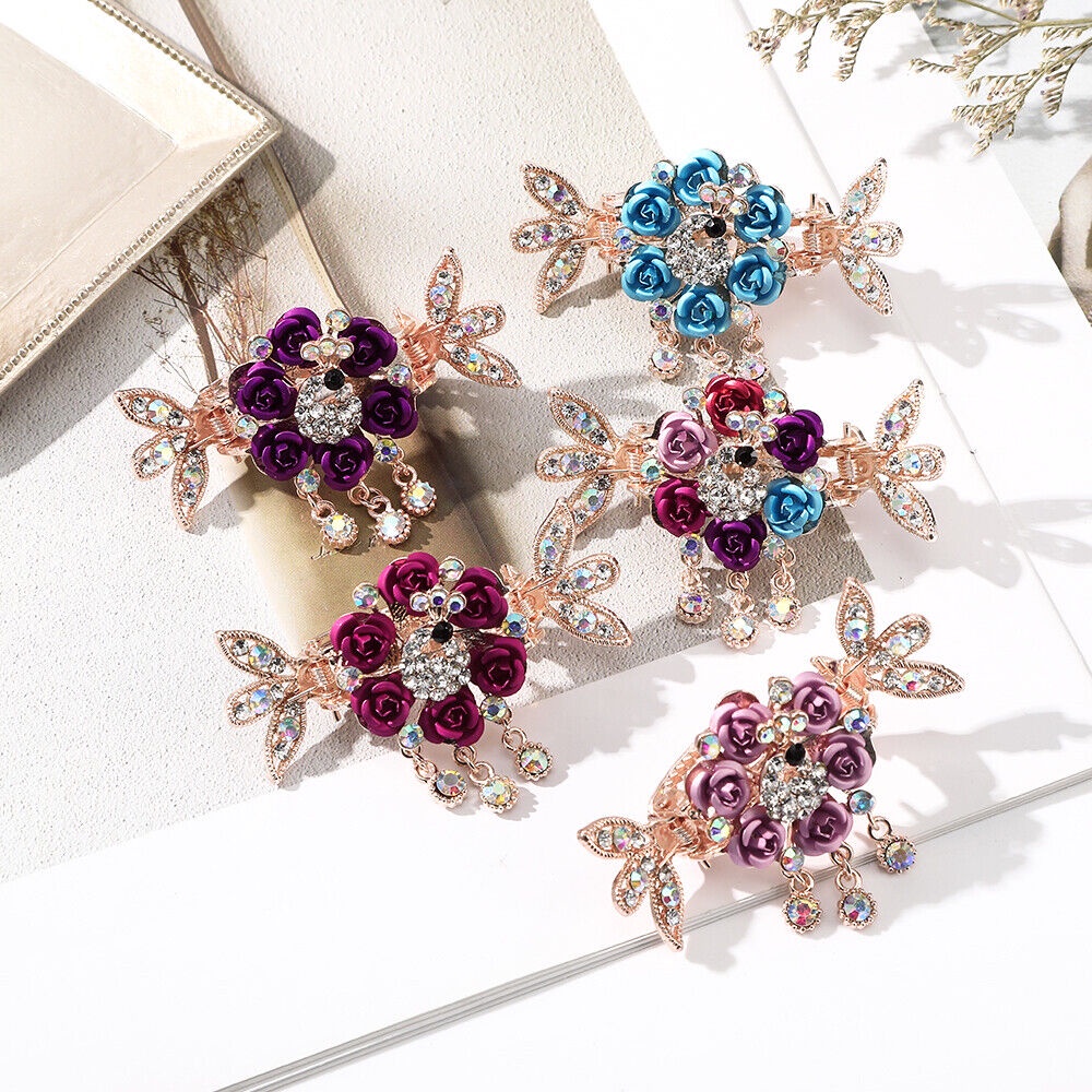 Kẹp tóc HAIMEIKANG đính đá hình hoa/chim công với tua rua cho phụ nữ