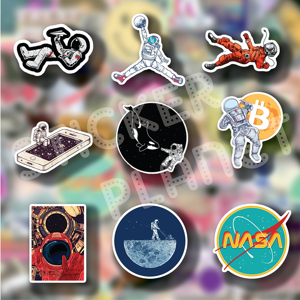 Bộ sticker chống thấm nước trang trí mũ bảo hiểm, laptop chủ đề phi hành gia