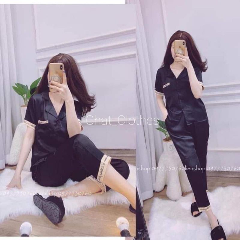 Bộ pyjama lụa [ CHỮ KÝ - CỘC DÀI ] hàng thiết kế có size