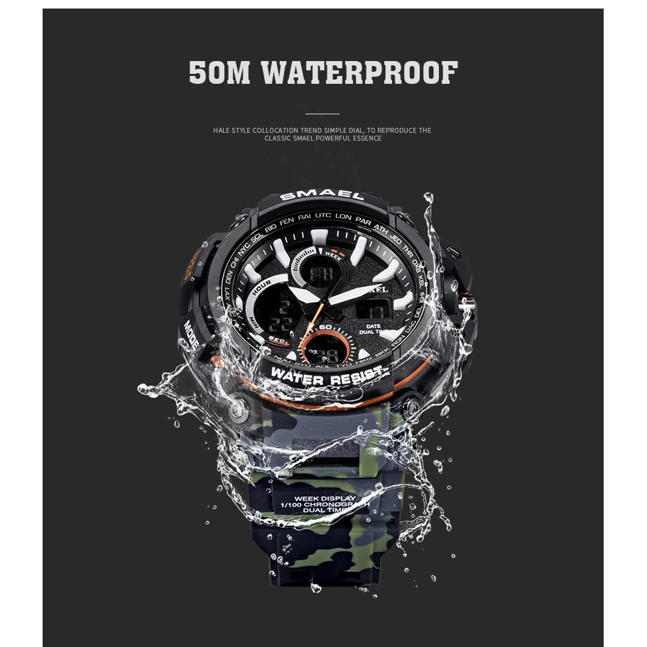 Đồng hồ đeo tay thể thao mặt tròn chống nước có màn hình LED kỹ thuật số dành cho nam