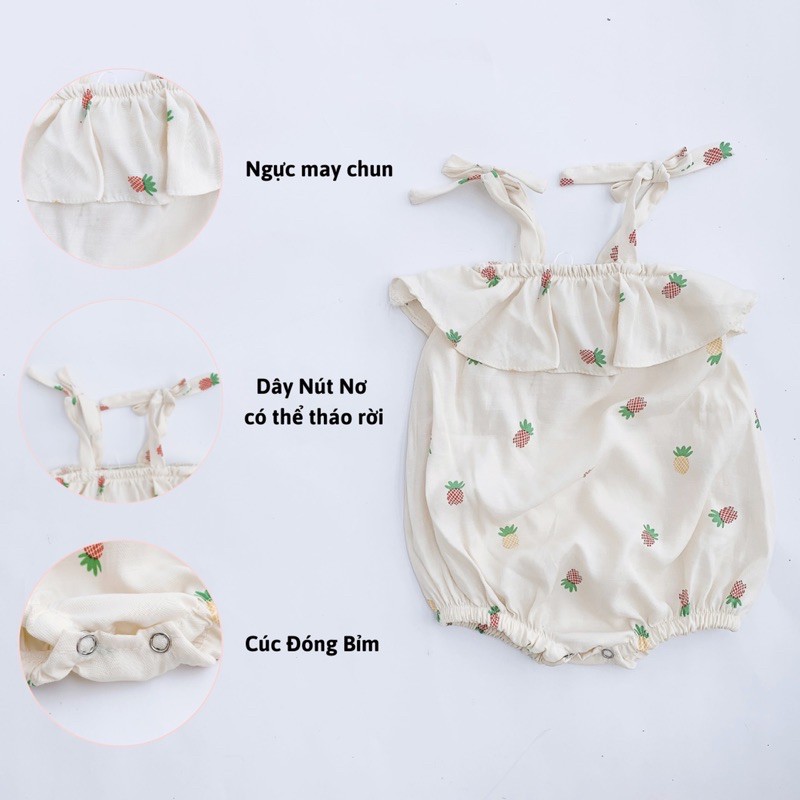 Bộ đồ liền thân 2 dây chất đũi họa tiết dứa dễ thương cho bé sơ sinh đến 1 tuổi