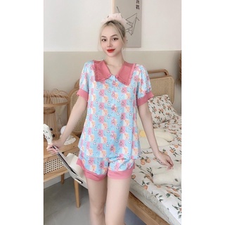 Bộ pizama hoạ tiết gấu hồng lụa cao cấp A66
