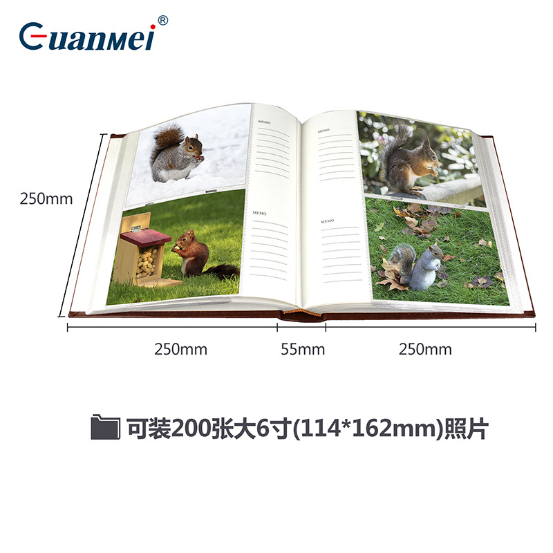 Leather Cover Album, Large 6-Inch Paper Core Pocket Album, Plastic Pocket Photo Album, 200 Sheets Large 6-Inch 4D Capacity, Pp HD Transparent Bag, Bamboo Joint round Back Binding