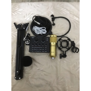 combo bộ míc thu âm livestream hát karaoke online micro WOAICHANG BM-900 CARD V8 bluetooth chân kep màng lọc
